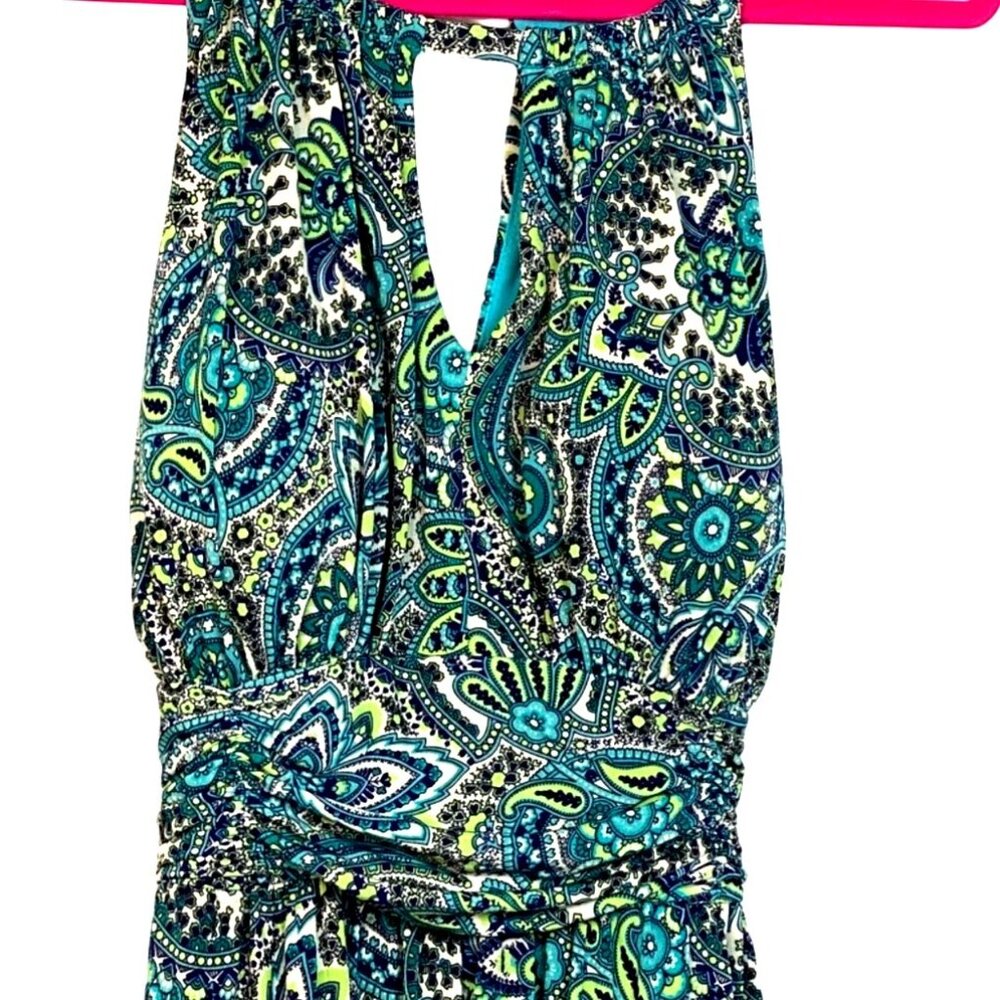 R&K Vintage 90s Blue Paisley Print Sleeveless Keyhole Cut Out Midi Dress Size 14 - Picture 5 of 11